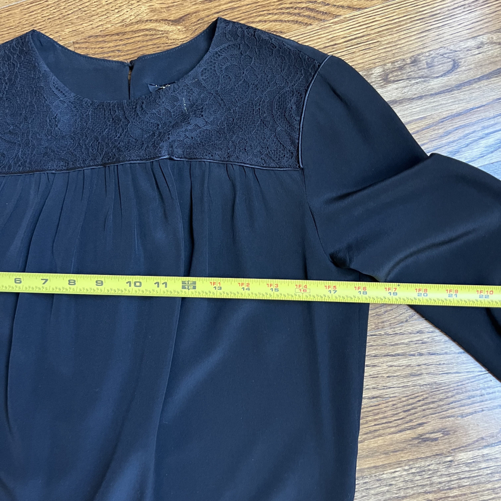Maje 100% silk black LS top with sheer lace inset size small (1) - Picture 6 of 10